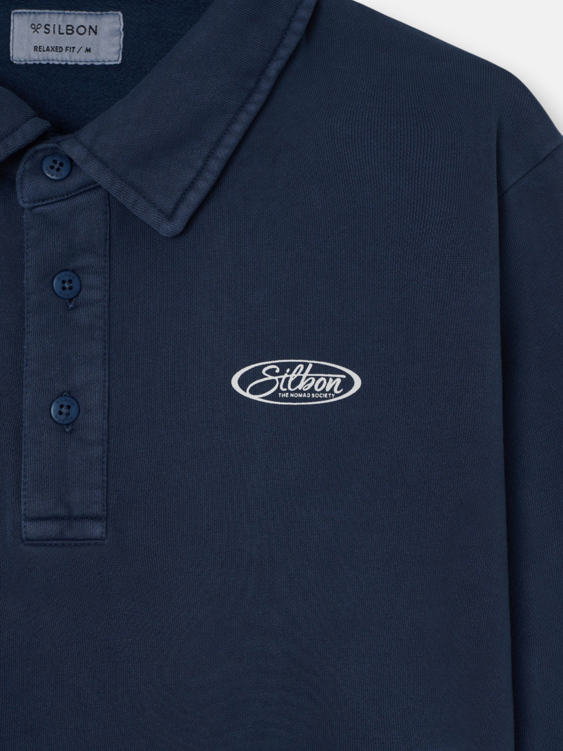 Sudadera cuello polo desgastada azul marino
