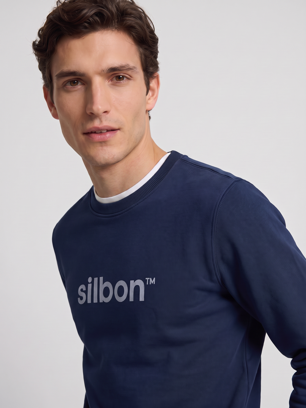 Sweat-shirt Silbon flock bleu marine