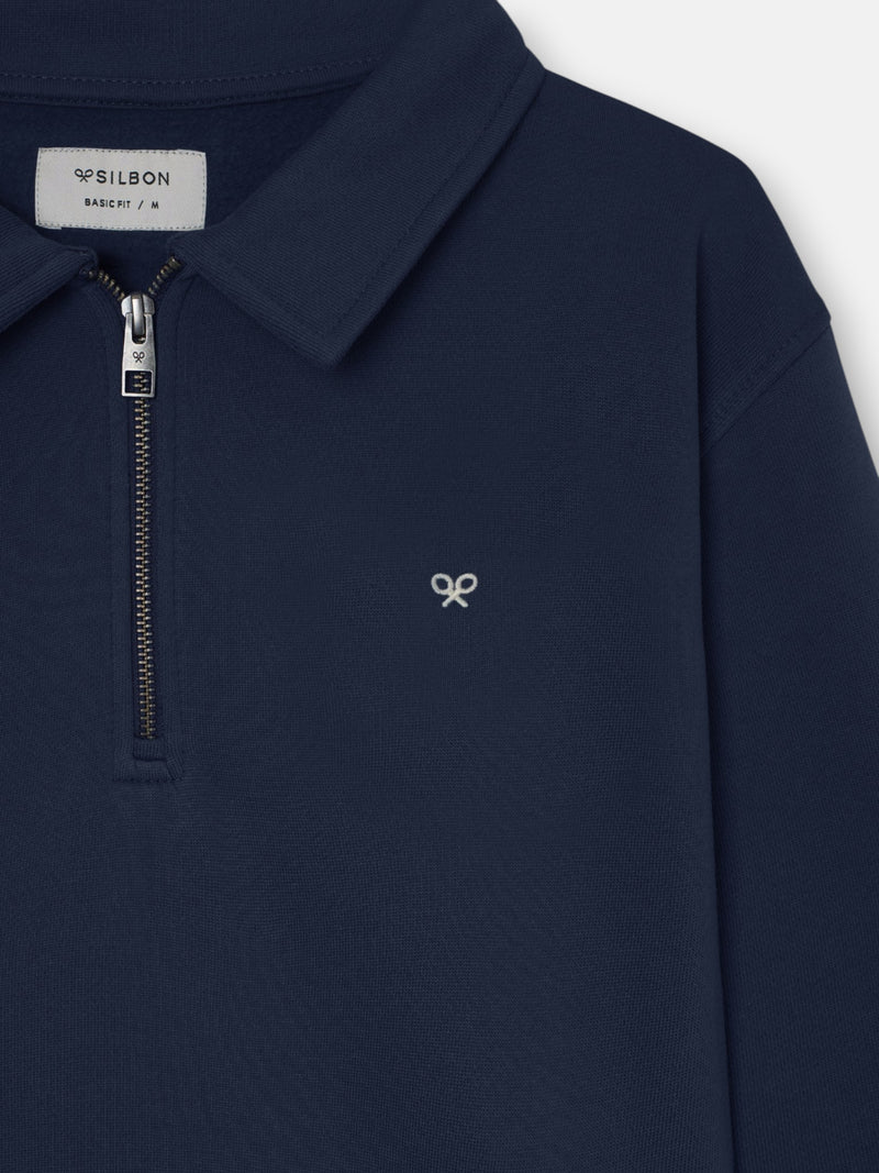 Half-zip sweatshirt with mini logo in navy blue