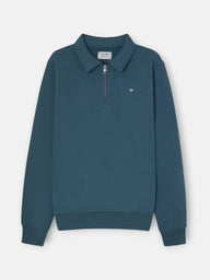 Half-zip sweatshirt with mini logo in petroleum color