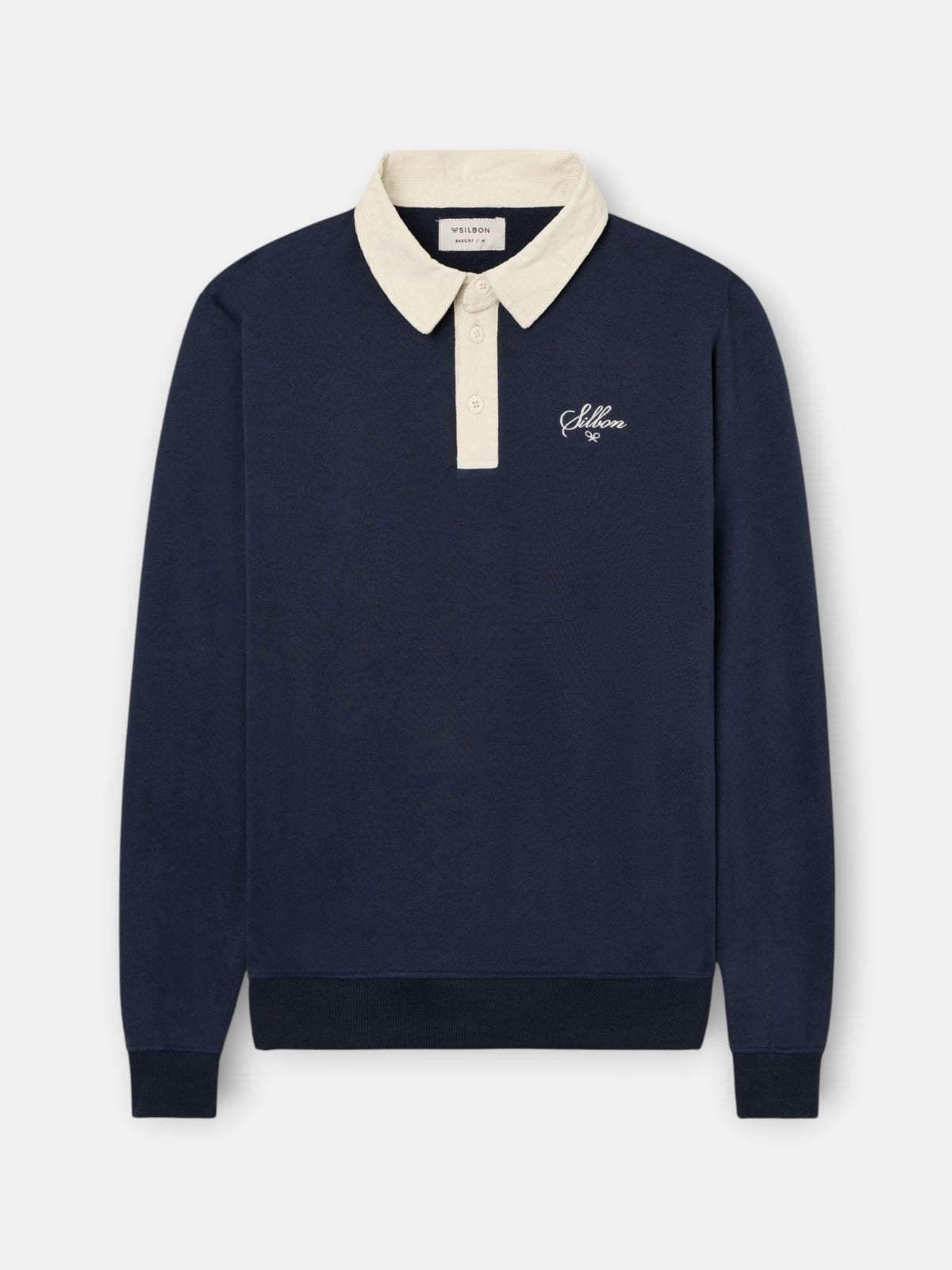 Sudadera cuello polo pana contraste crema
