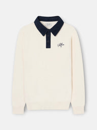 Cream sweatshirt with contrasting corduroy polo collar