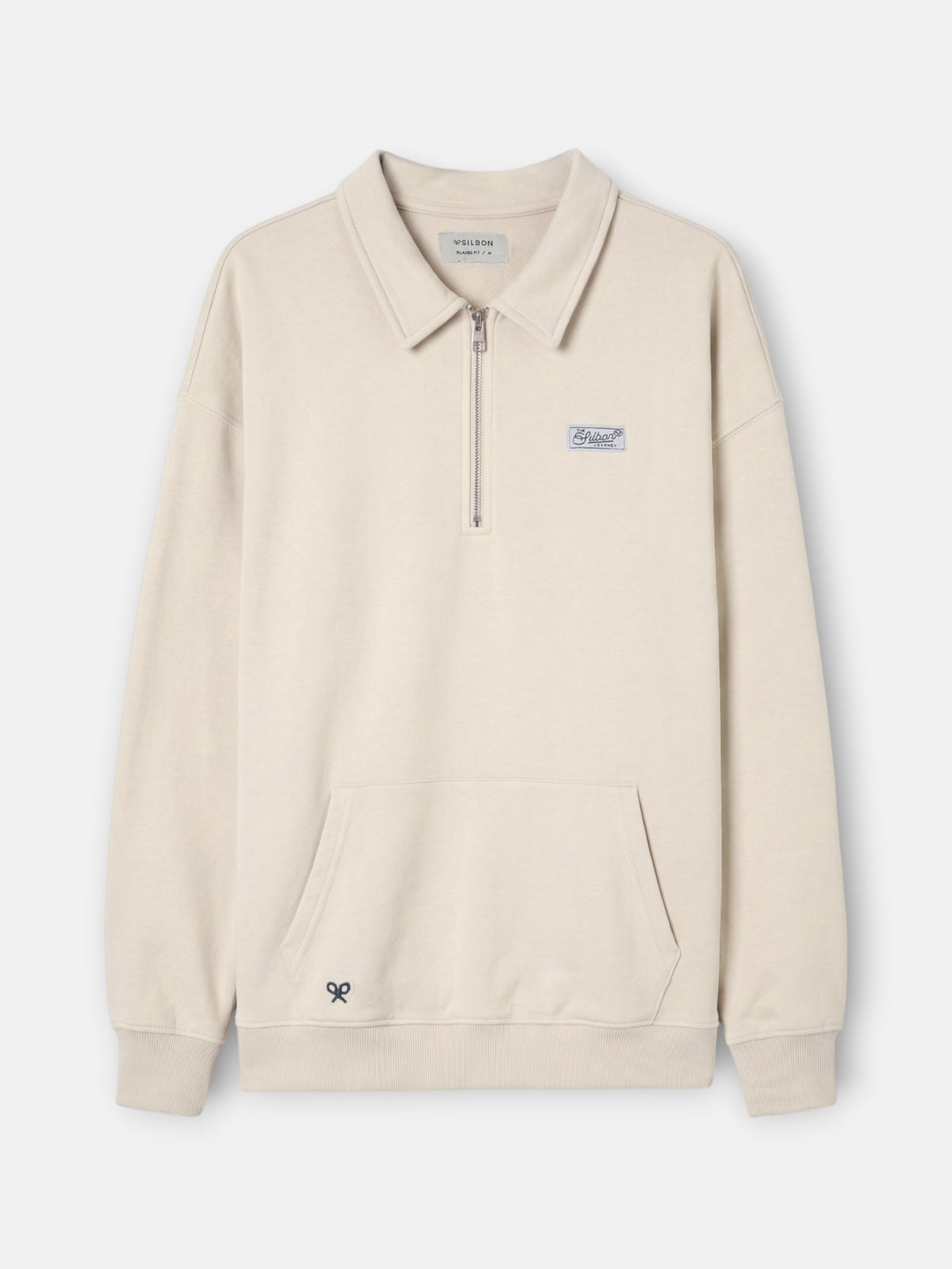 Sweat-shirt coupe décontractée demi-fermeture éclair étiquette crème