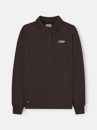 Worn brown polo neck sweatshirt
