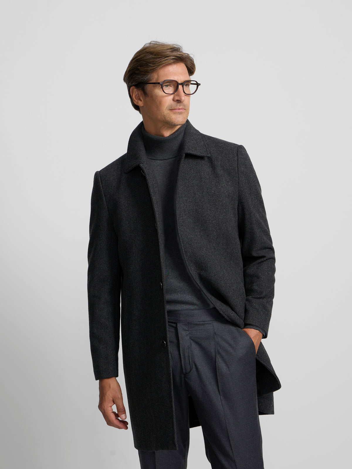 Manteau droit à chevrons gris