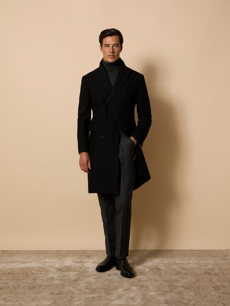 Unique double-breasted black coat