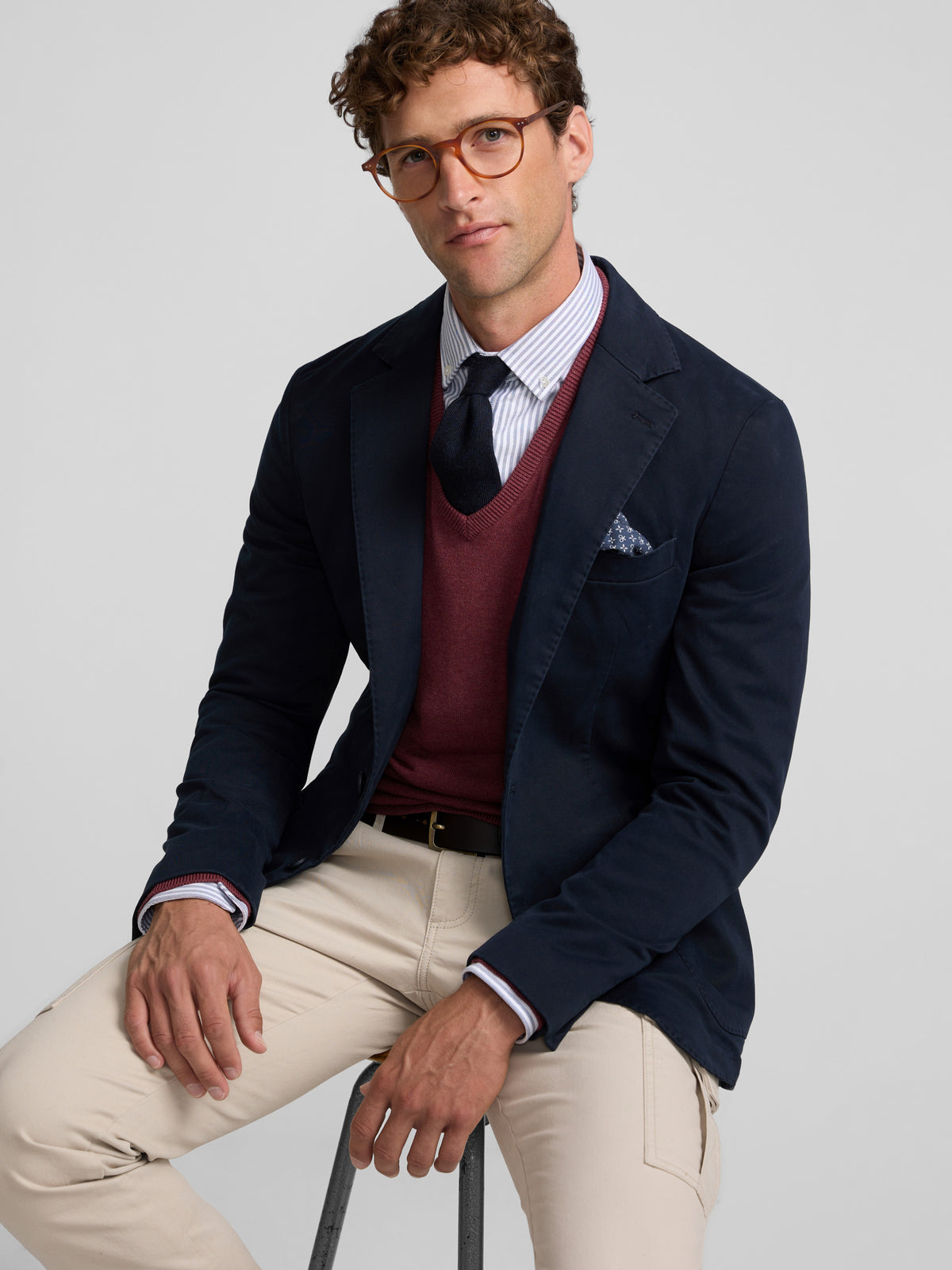 Americana casual recta azul marino