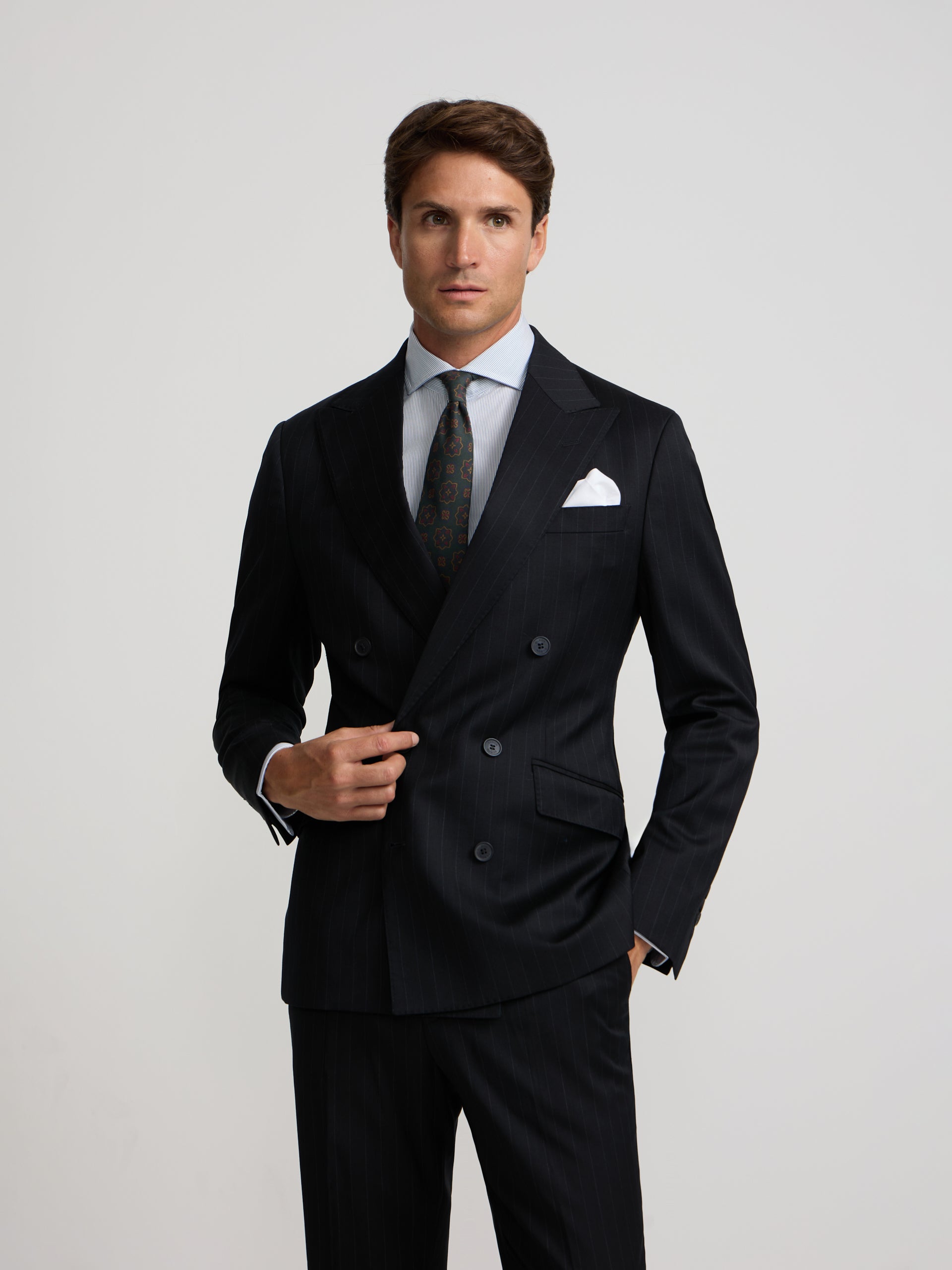 Americana traje cruzado raya diplomatica azul marino