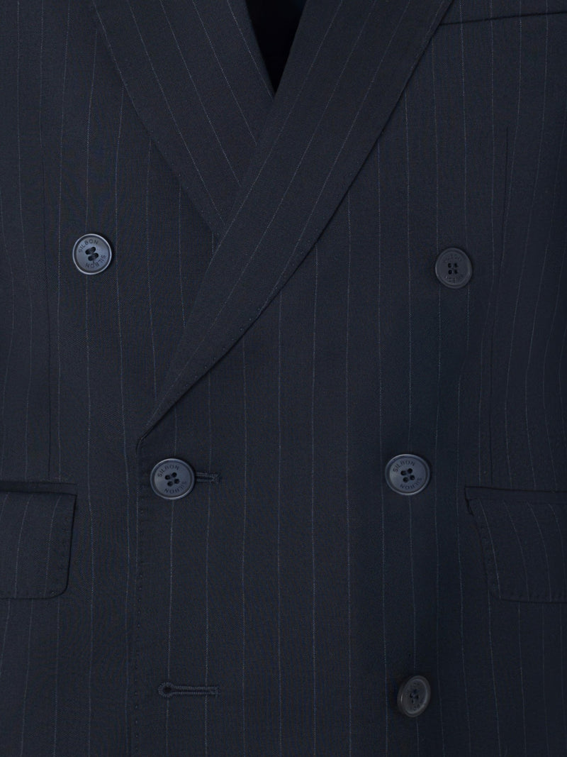 Blazer de fato cruzado risca de giz azul-marinho