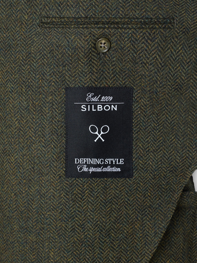 Green herringbone blazer