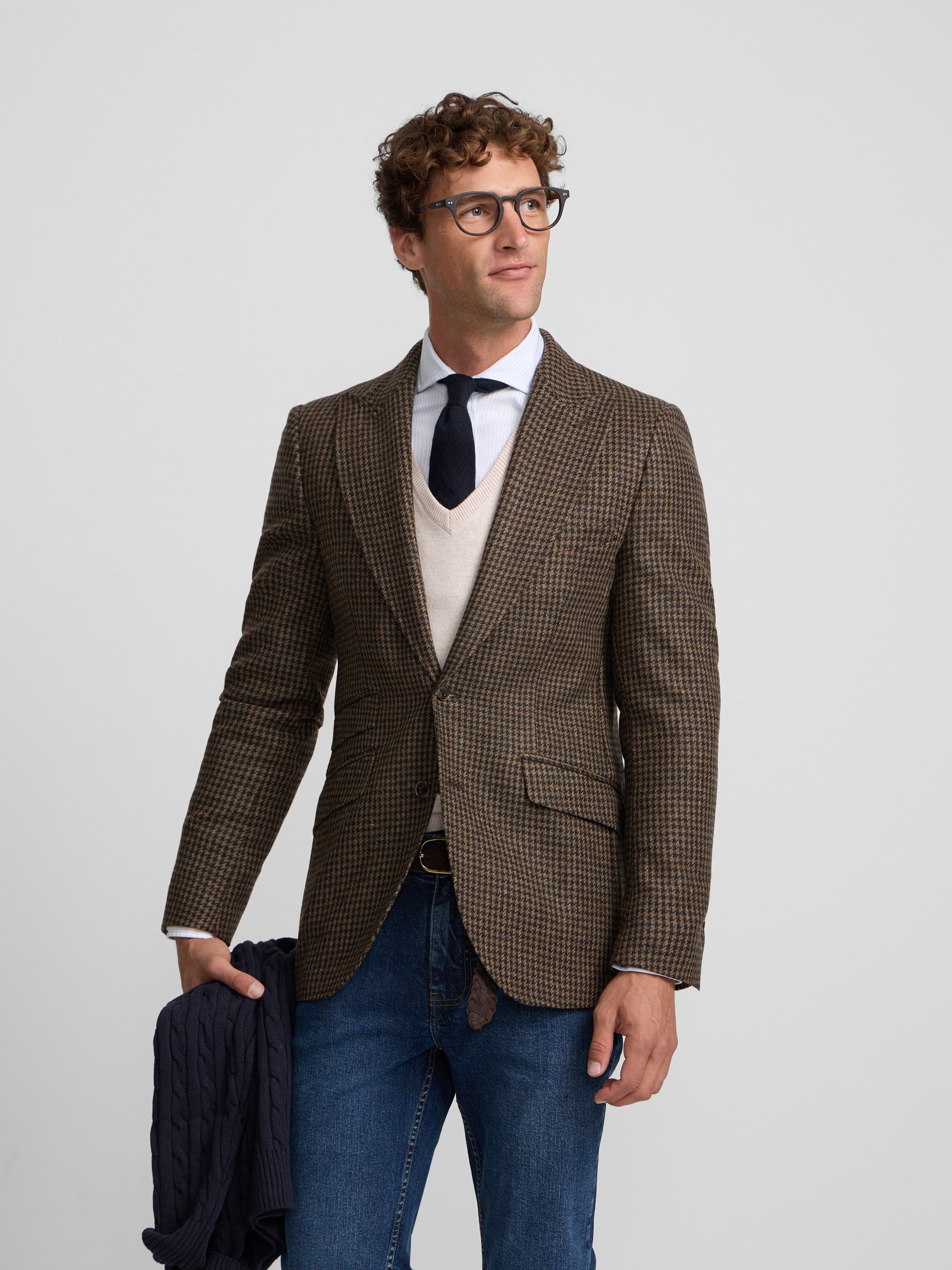 Green houndstooth blazer