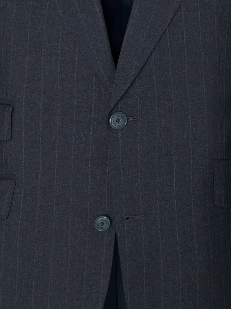 Blazer de fato risca de giz cinzento