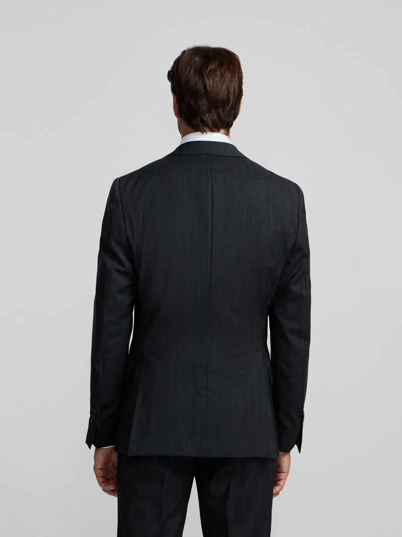 Blazer de fato risca de giz cinzento