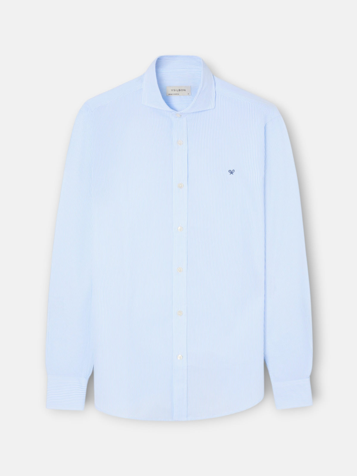 Camisa sport clássica risca fina azul celeste