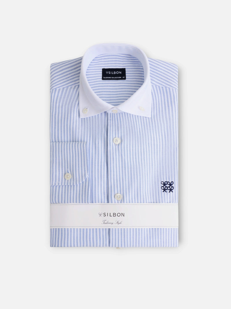Camisa vestir unique cuello blanco rayas celeste