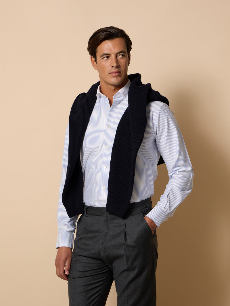 Camisa vestir unique cuello blanco rayas celeste