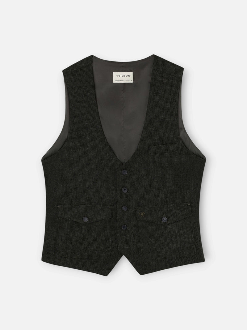 Green herringbone pocket vest