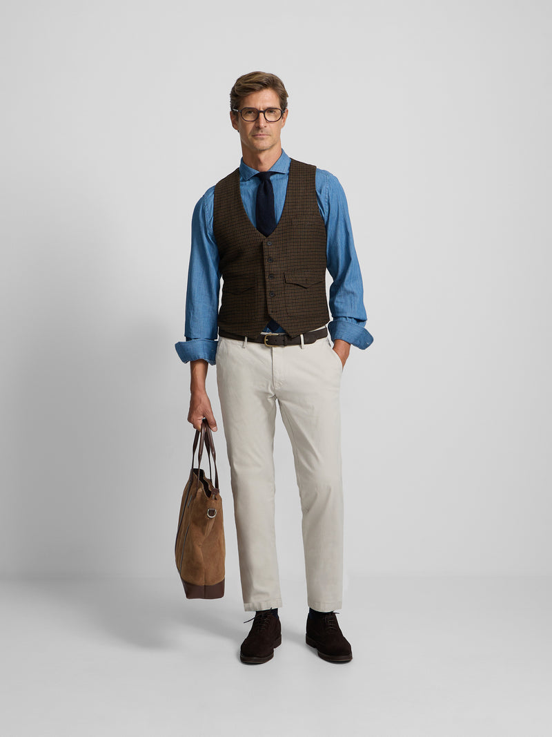 Brown houndstooth pocket vest