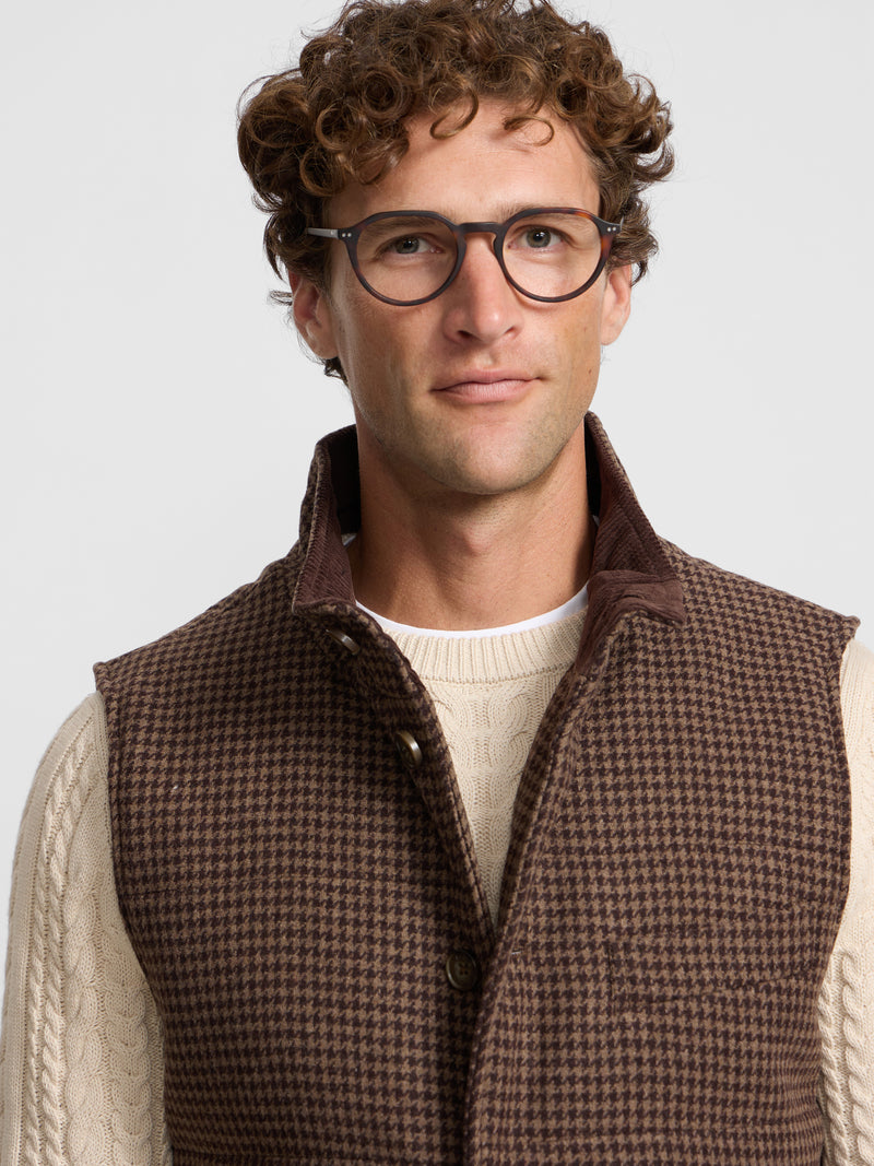 Gilet décontracté pied-de-poule beige