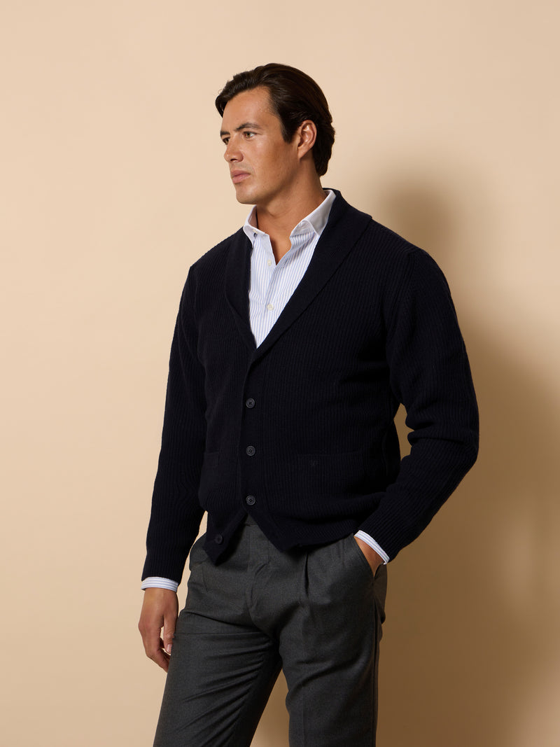 Cardigan unique cuello chal azul marino