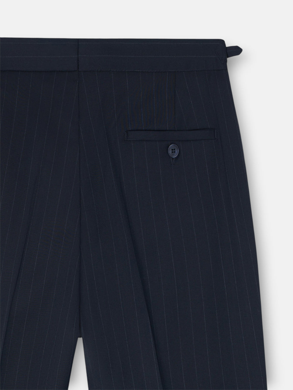 Navy blue pinstripe double-breasted suit trousers