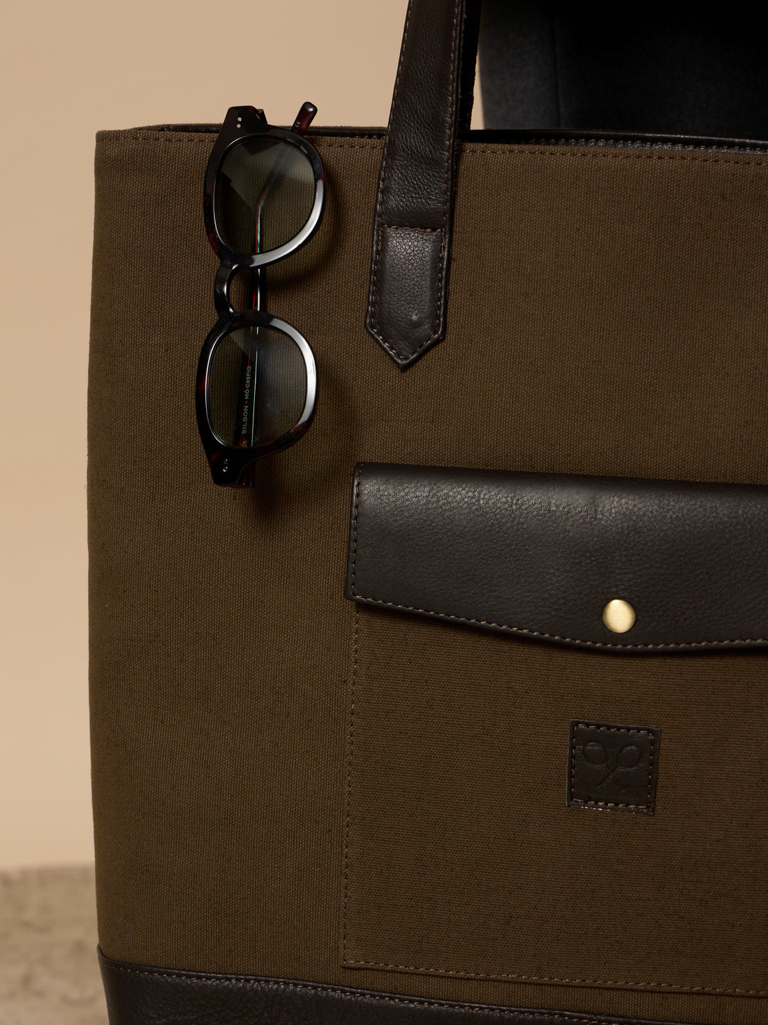 Sac cabas unique en cuir et toile marron