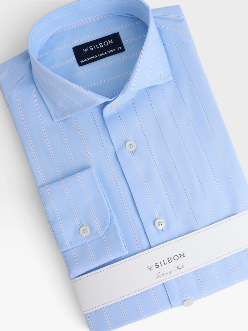 Camisa de vestir riscas largas azul-claro