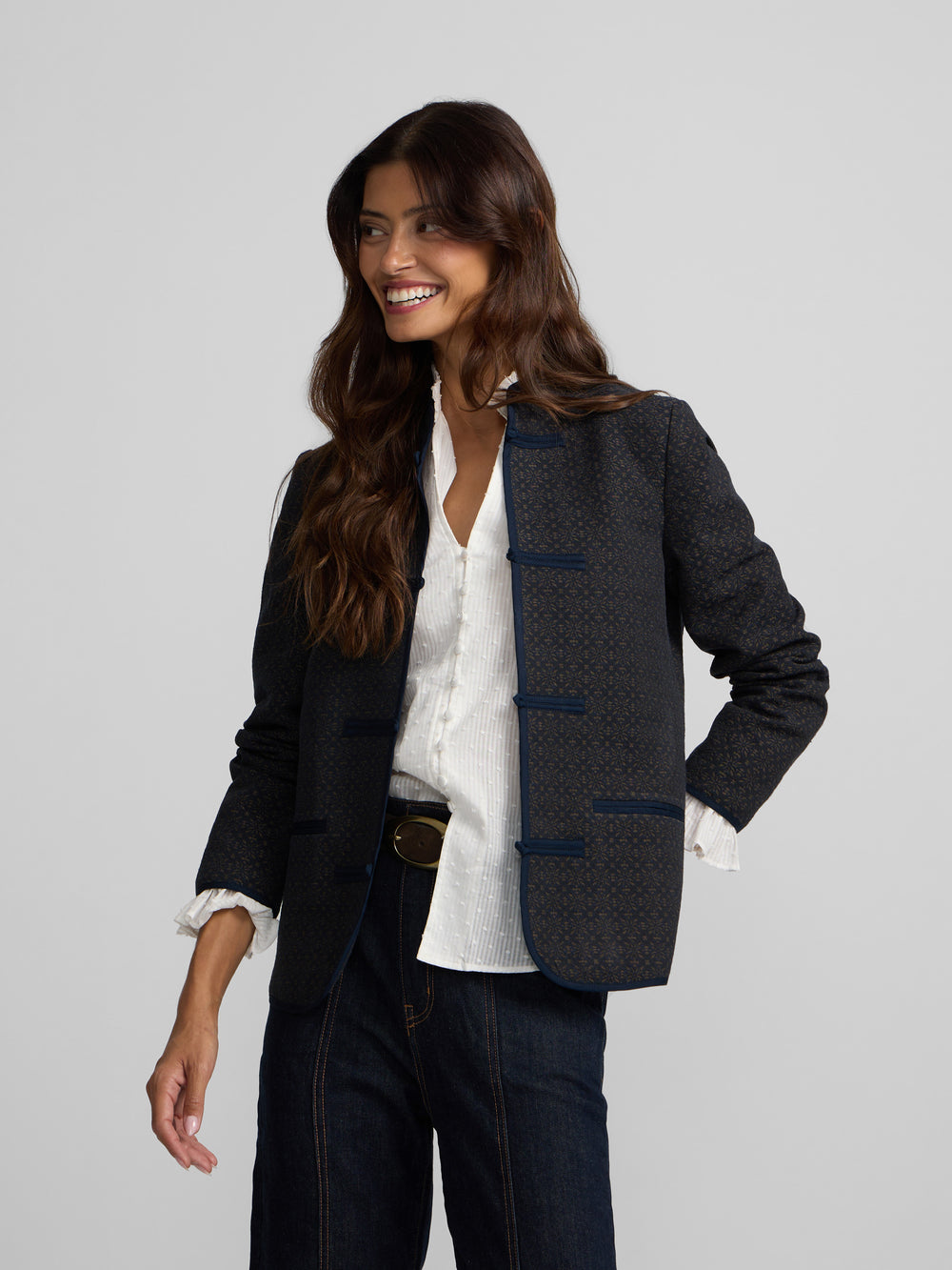 Chaqueta jacquard azul marino