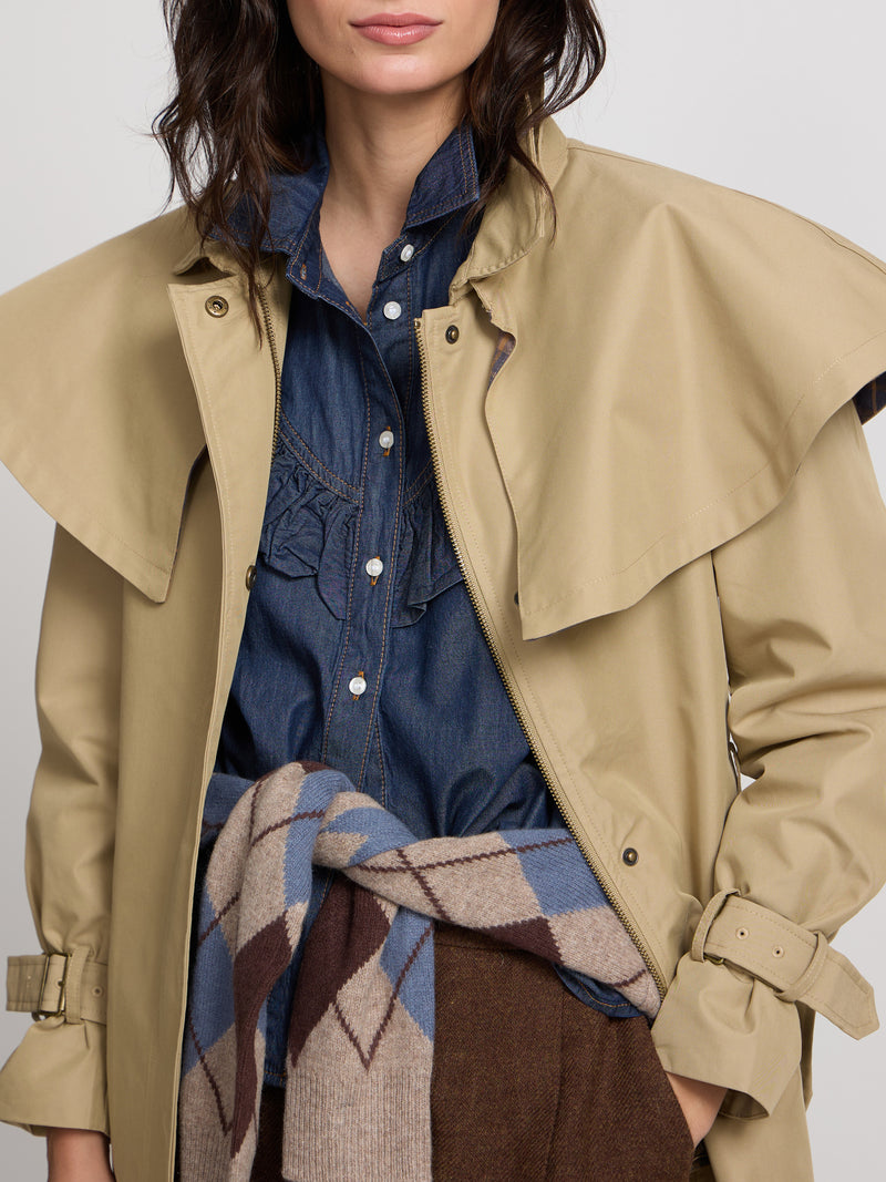 Gabardina larga capa beige