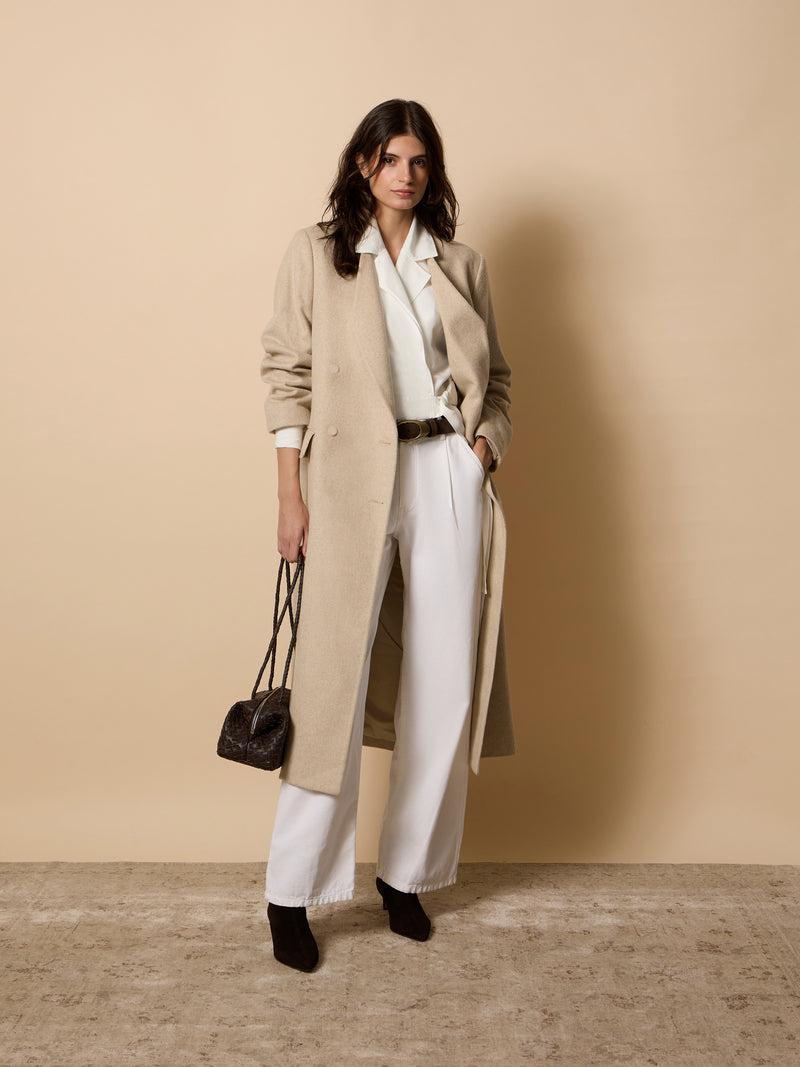 Manteau unique long croisé beige