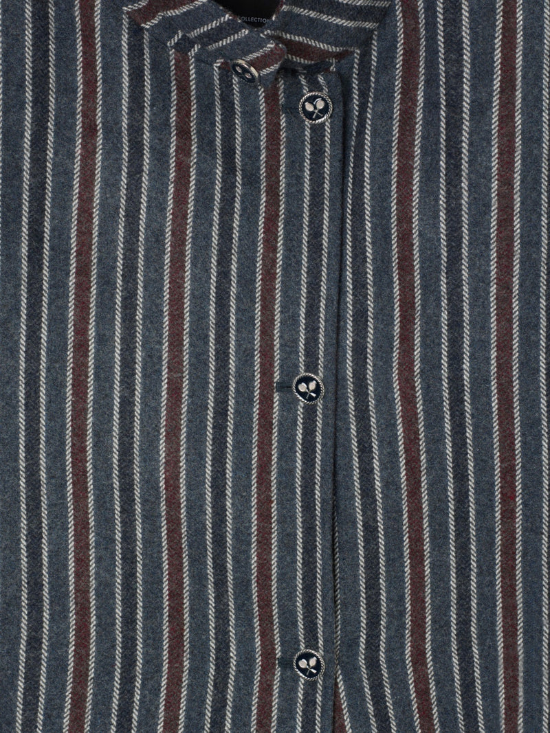 Manteau long à col cheminée rayé bleu