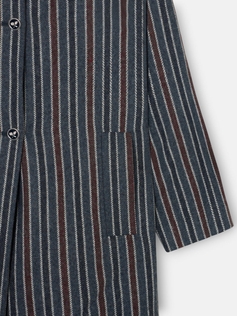 Manteau long à col cheminée rayé bleu