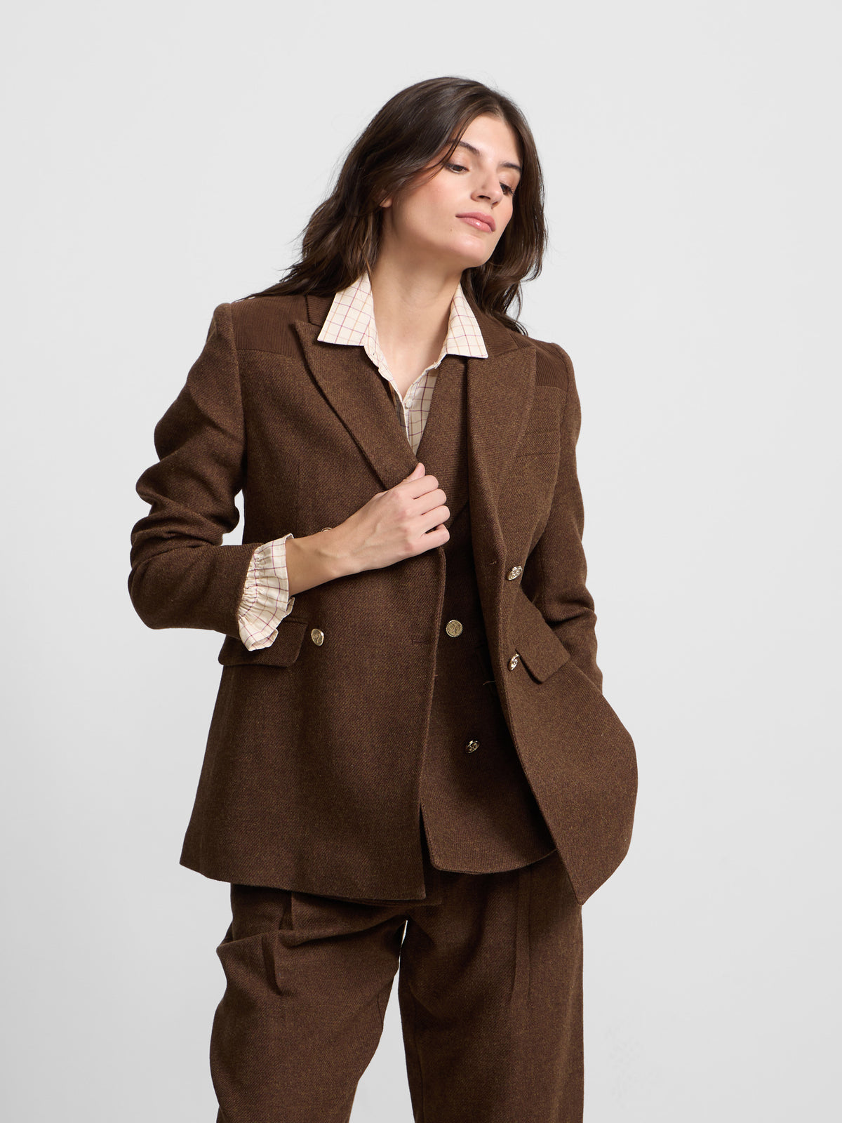 Brown twill double-breasted blazer