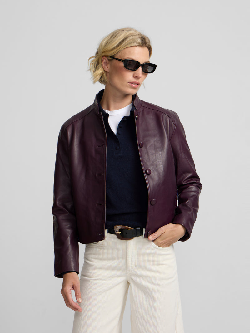Chaqueta piel napa botones granate