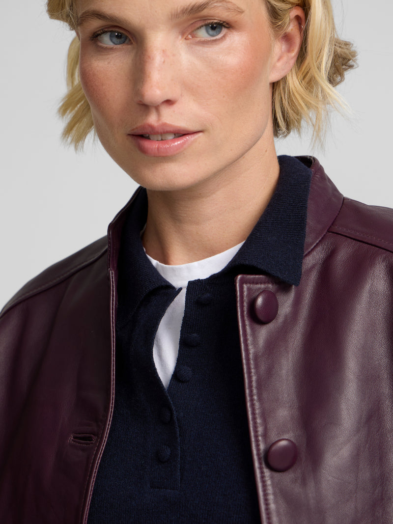 Chaqueta piel napa botones granate