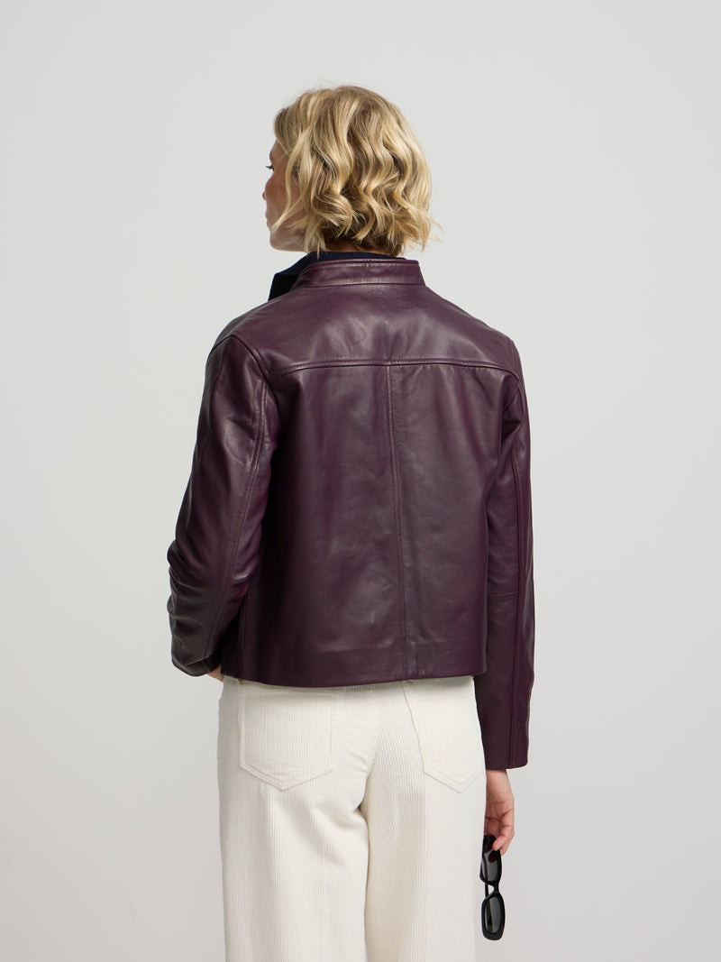 Chaqueta piel napa botones granate