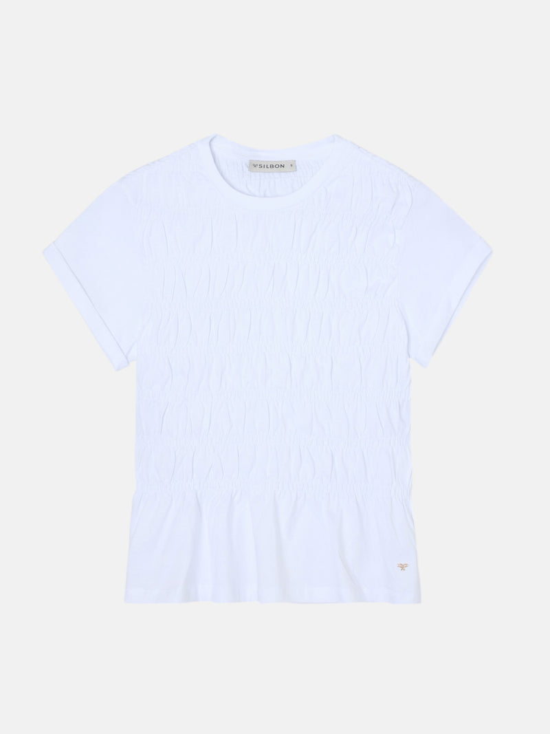 White smocked knit women's t-shirt