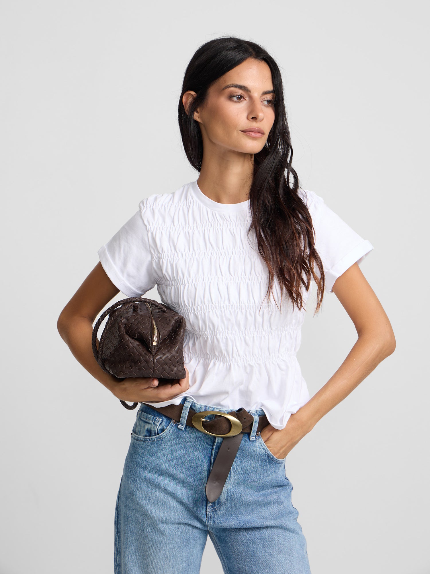 Camisola mulher malha smock branca