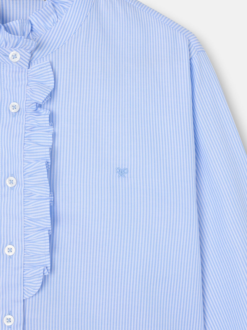 Camisa cuello volante detalle puño rayas celeste