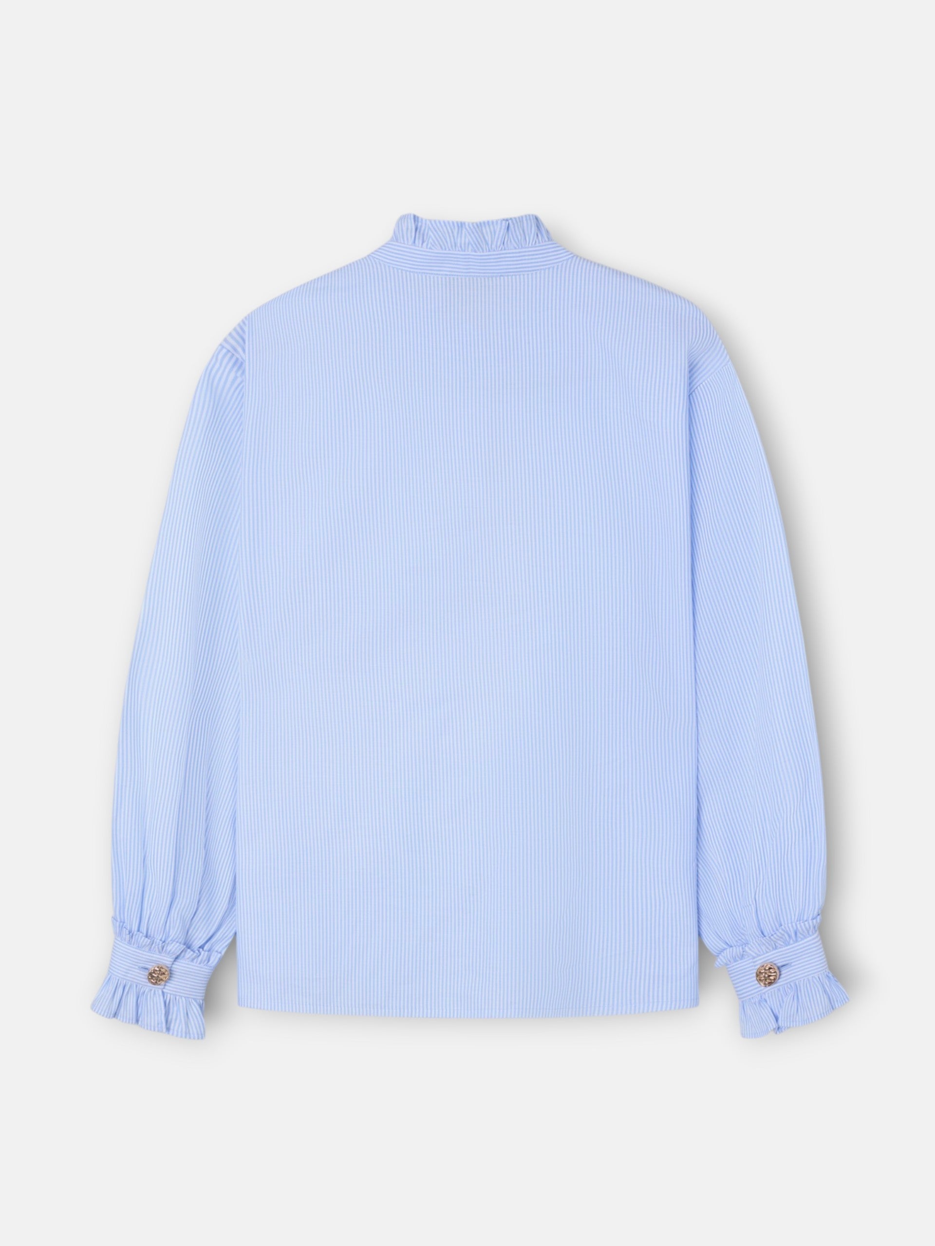 Camisa cuello volante detalle puño rayas celeste