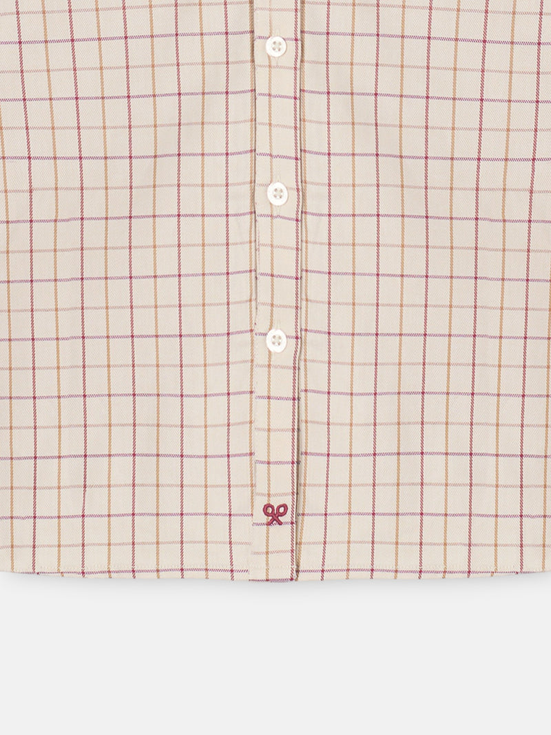 Camisa volantes cuadros beige