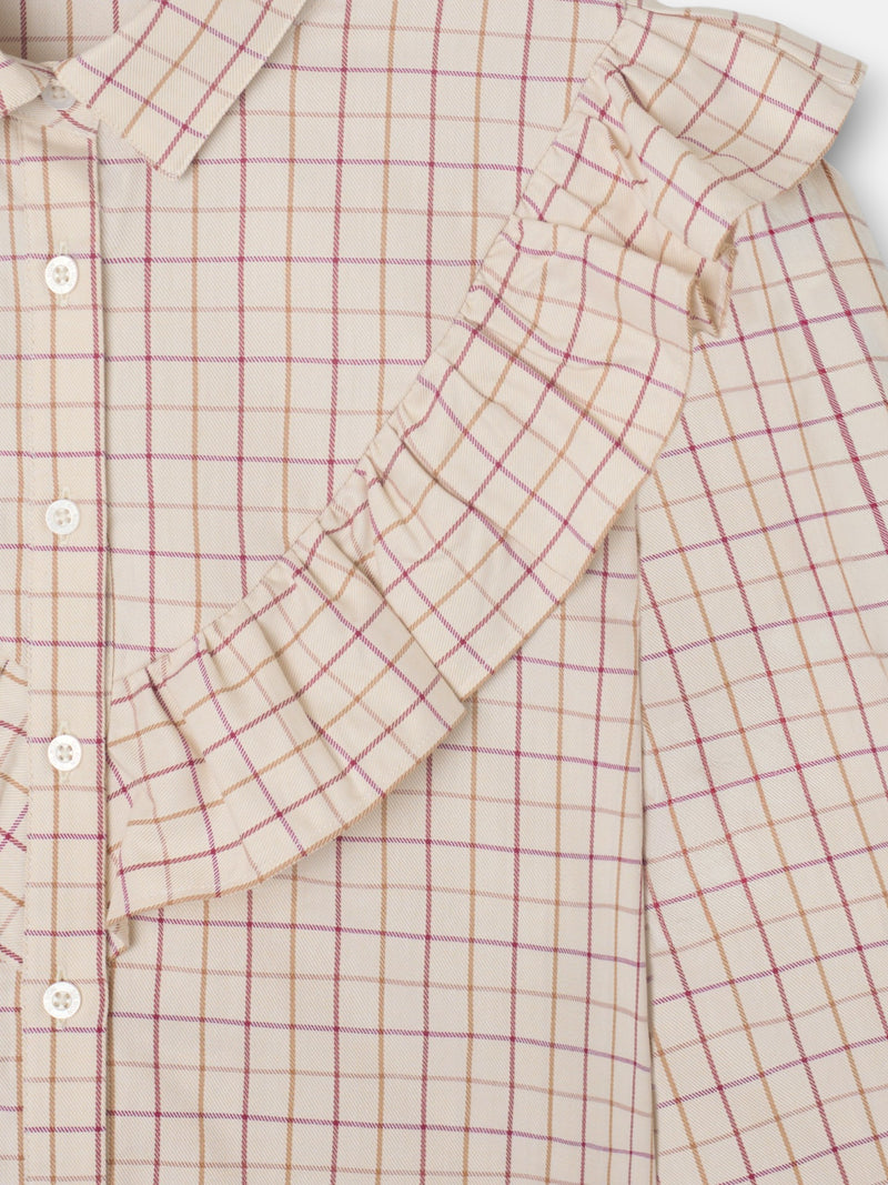 Camisa volantes cuadros beige