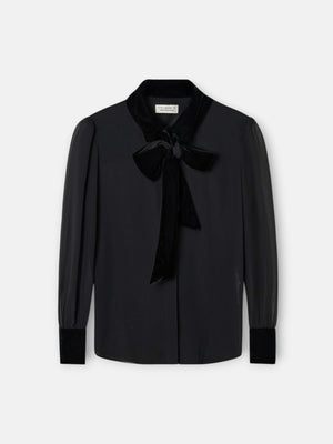 Camisa lazada terciopelo gasa negro