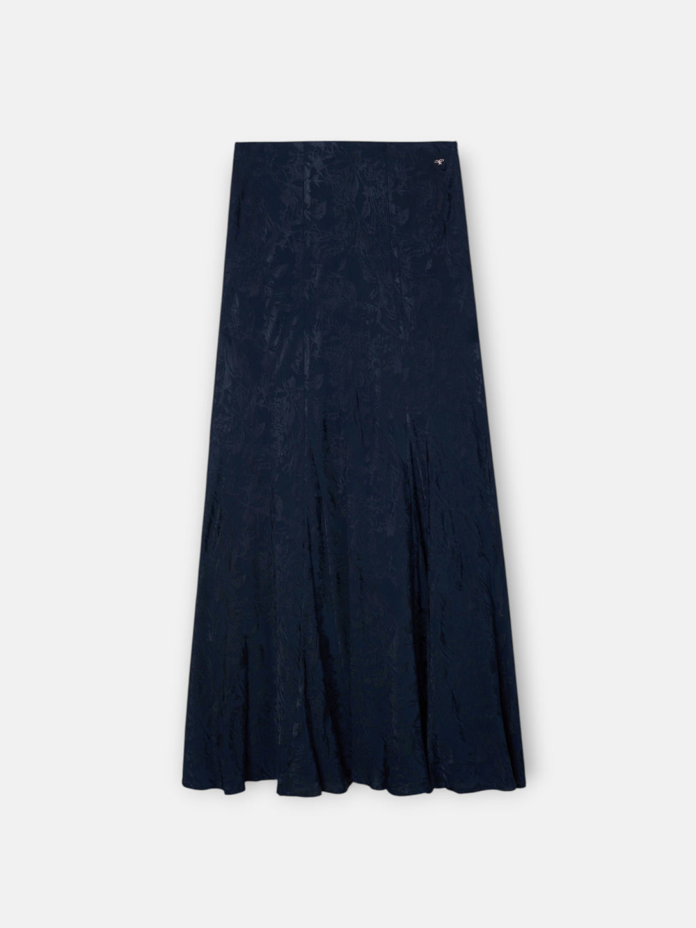 Navy blue jacquard flared midi skirt