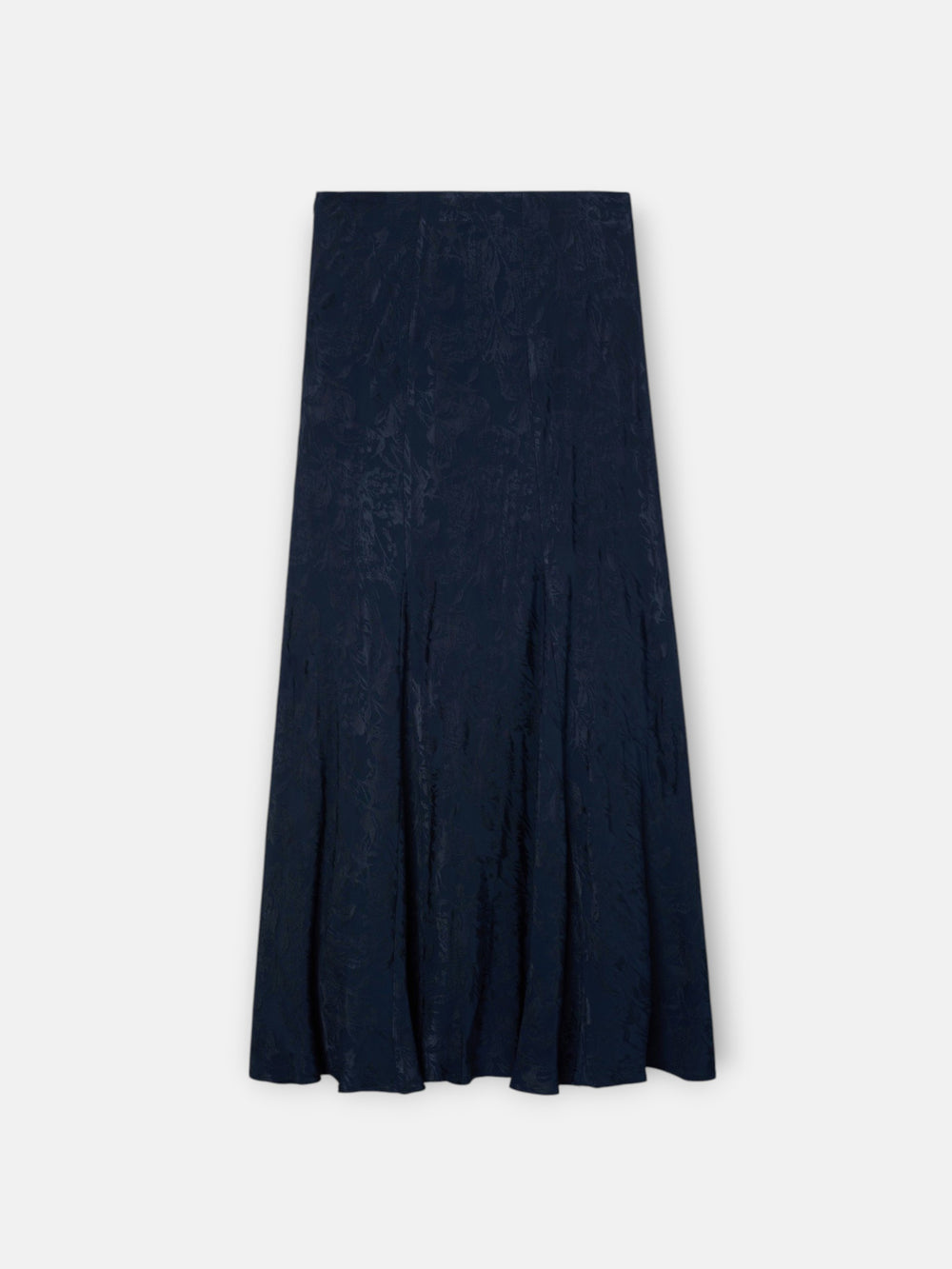 Navy blue jacquard flared midi skirt
