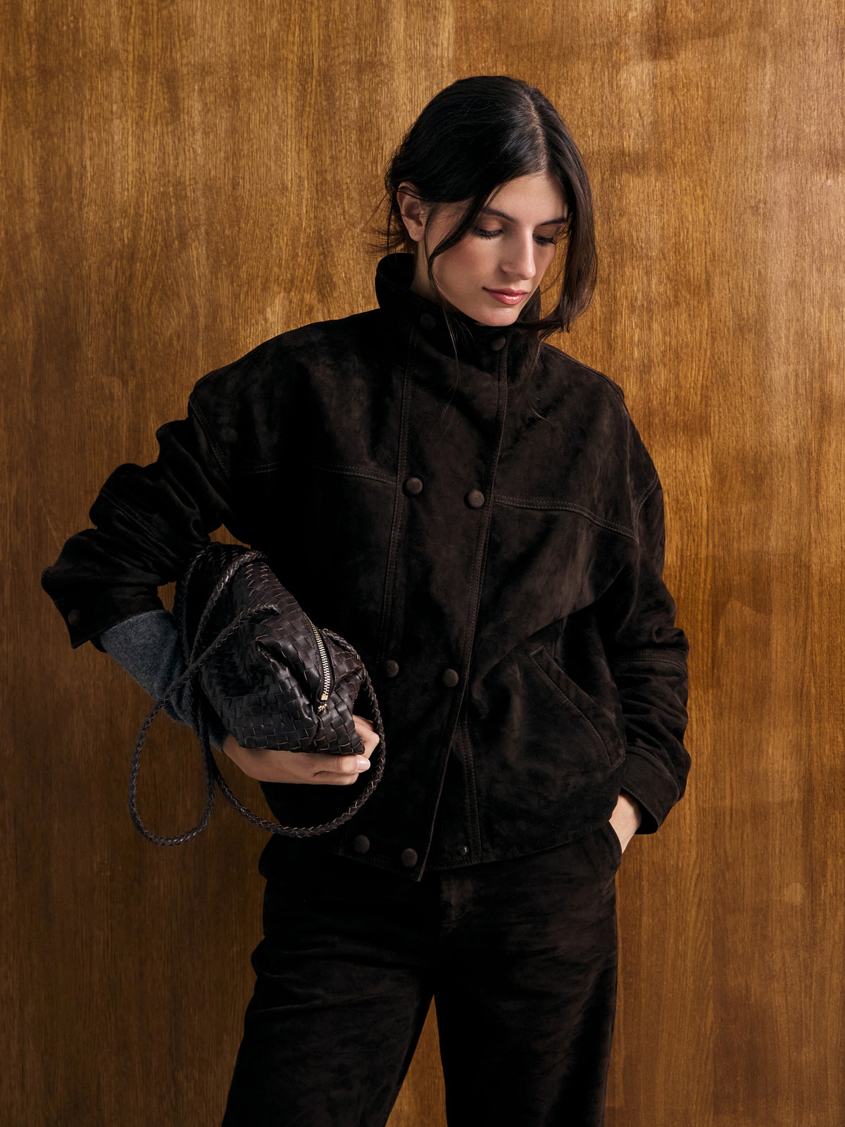 Brown suede leather bomber