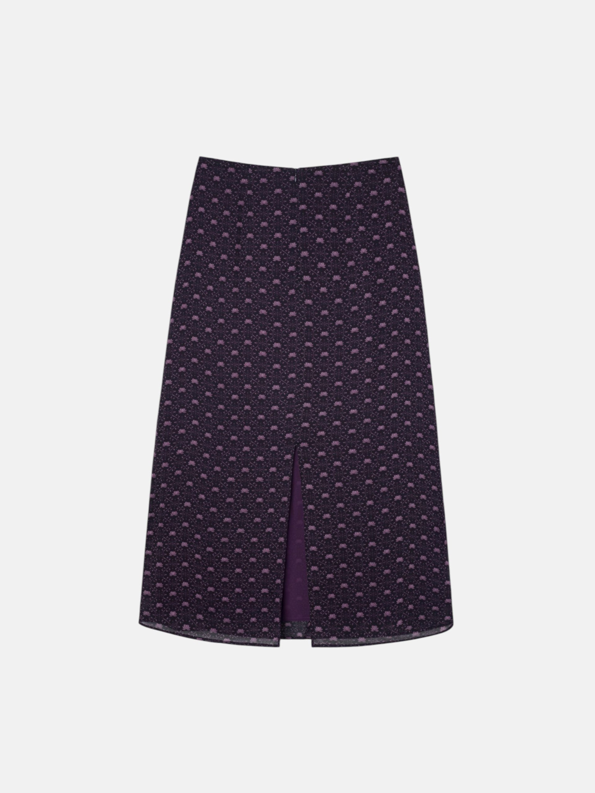Midi skirt with purple print and tie