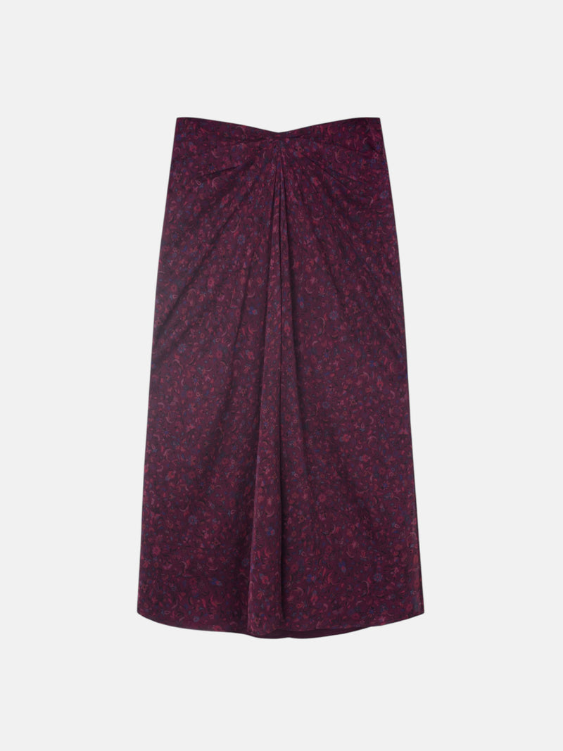 Midi skirt with central draping burgundy flowers