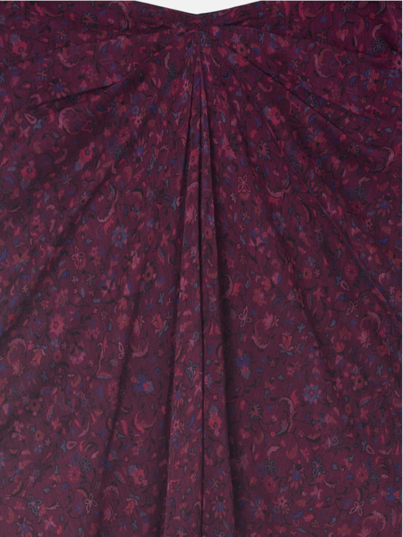 Midi skirt with central draping burgundy flowers