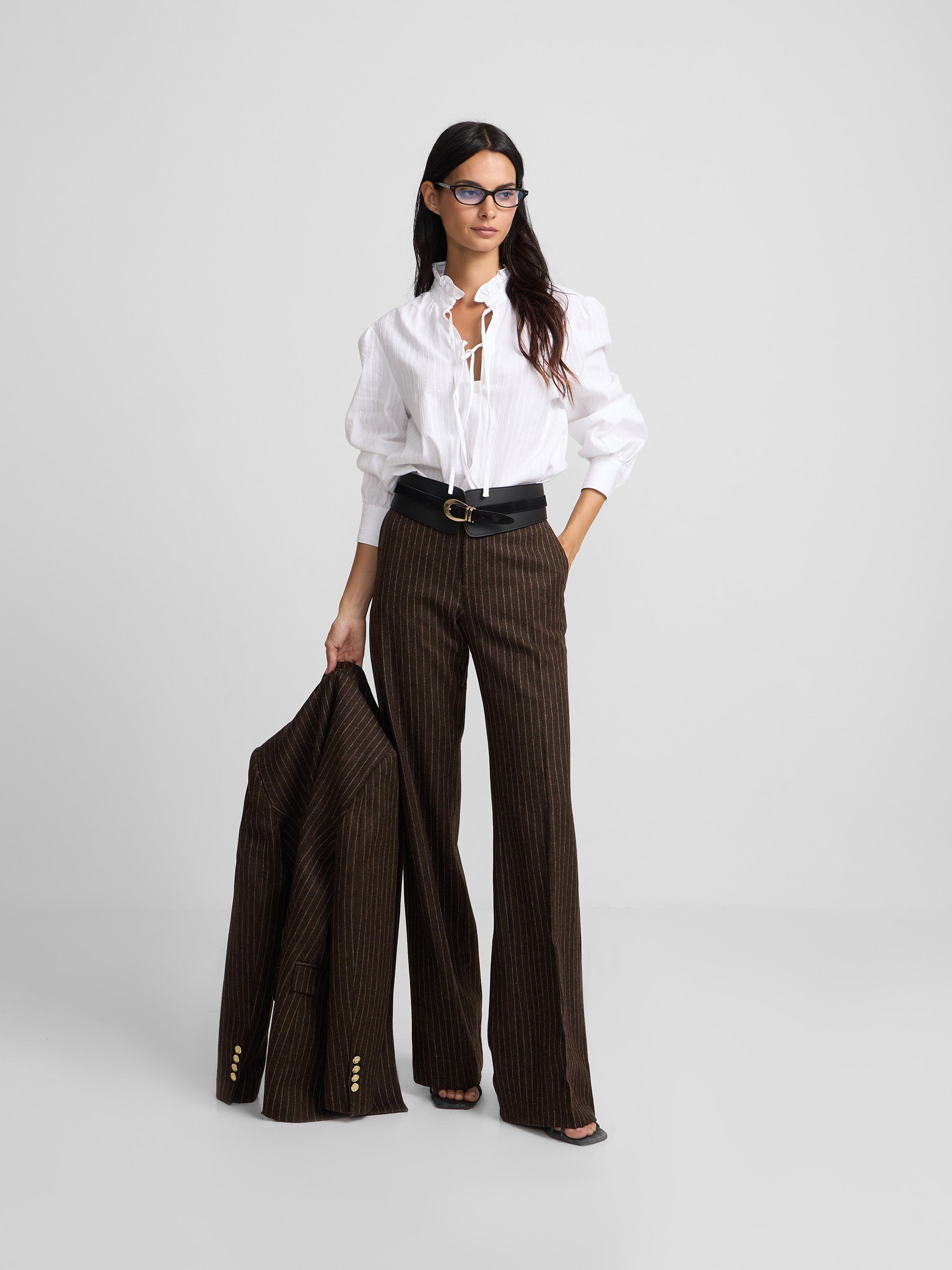 Pantalon recto rayas diplomaticas marron